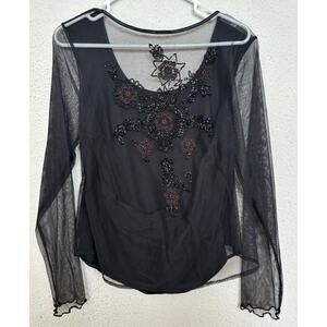 VTG Black Sheer Mesh Lined Long Sleeve Women's Top Whimsigoth‎ y2k Size Medium